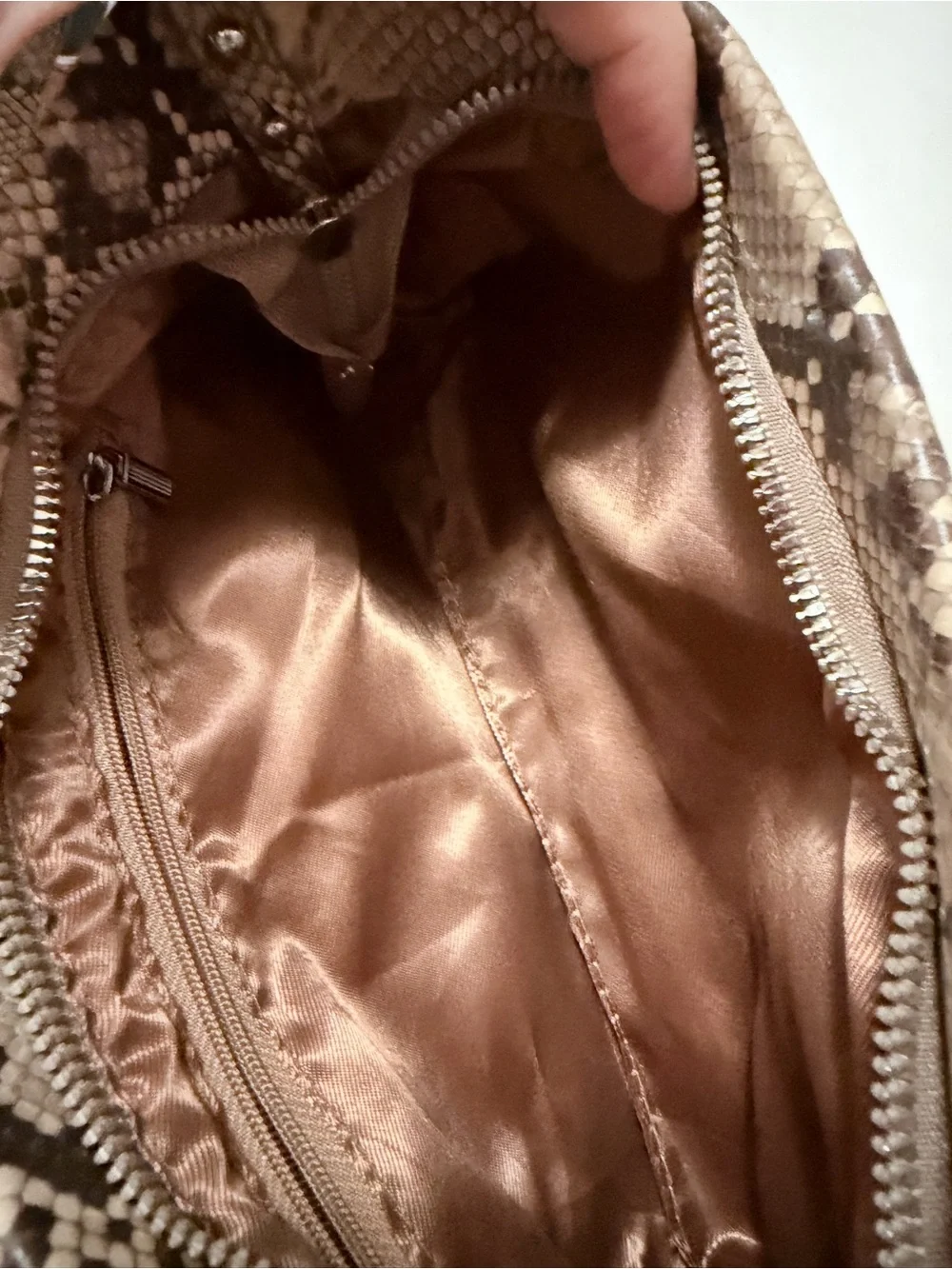 Snake-Print Convertible Clutch/  Crossbody Bag in Taupe